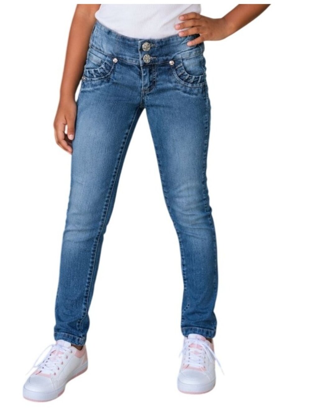 Kids Size 10 Jeans Skinny Denim Button-Up Distressed-Look Cute Pocket Detail